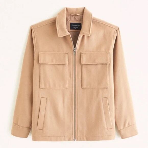 Abercrombie Men’s Wool Blend Jacket Full Zip Taupe Beige XS Lived-In Luxe Fall - Picture 1 of 5